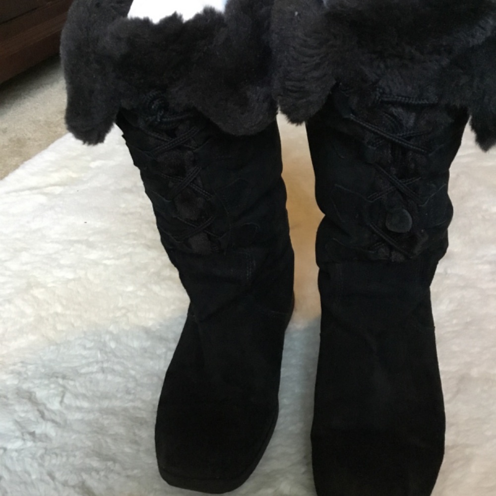 KHOMBU BLACK WINTER BOOTS LEATHER SUEDE UPPER SZ: 7 1/2